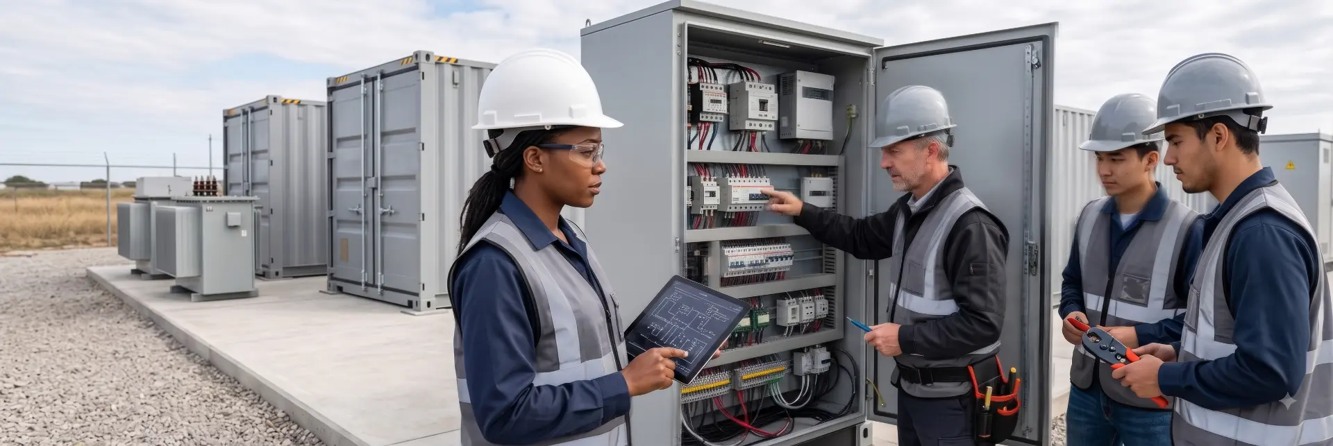 company founder with technical team on site