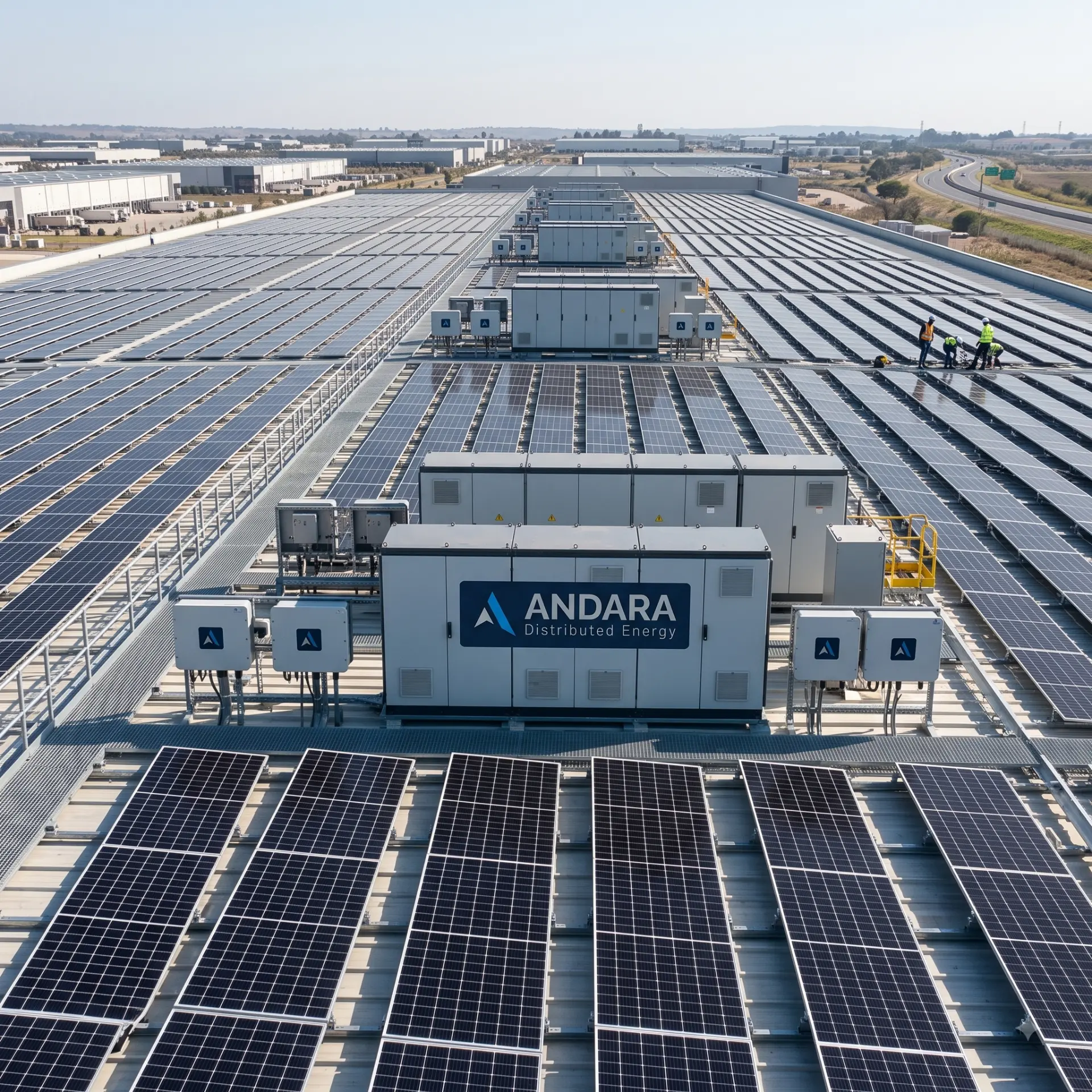 commercial solar array on an industrial roof