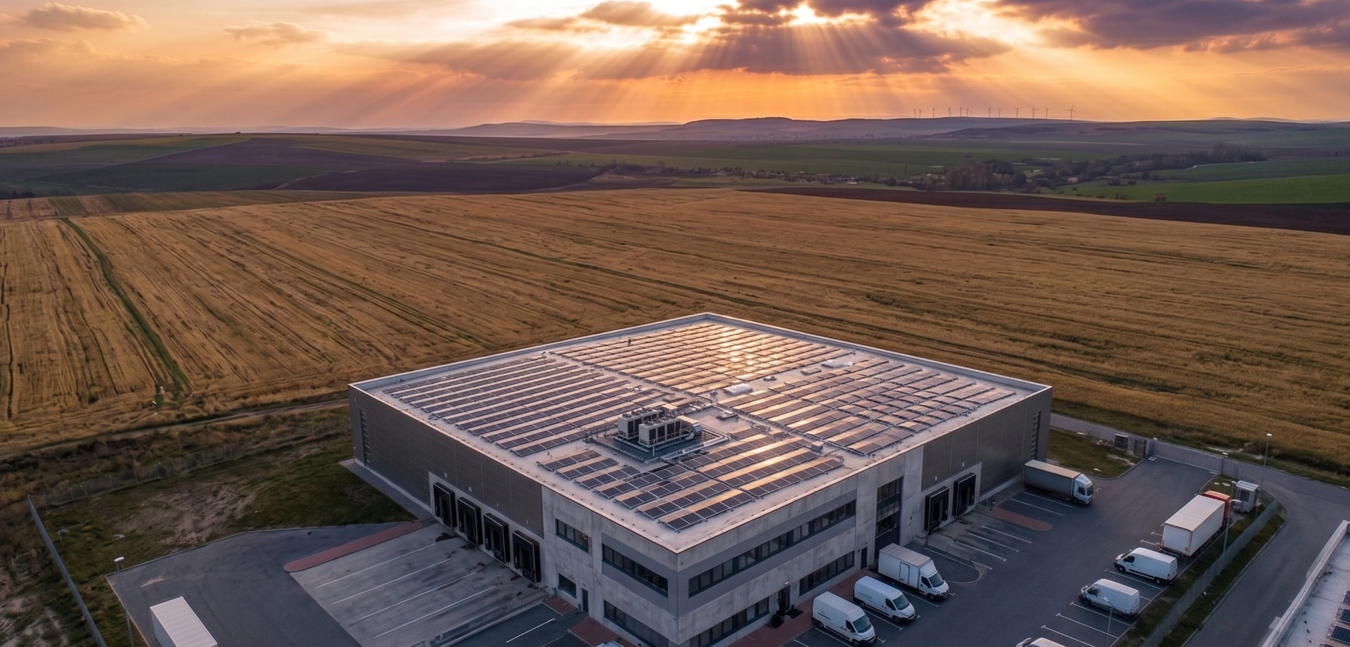 commercial rooftop installation at dusk